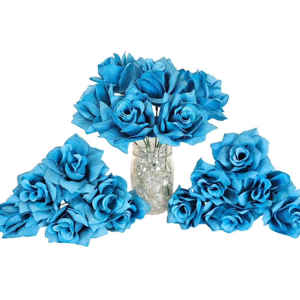 21 Artificial Blue Silk Roses 3.5" Short Stem Wedding Bridal Floral Craft Flower